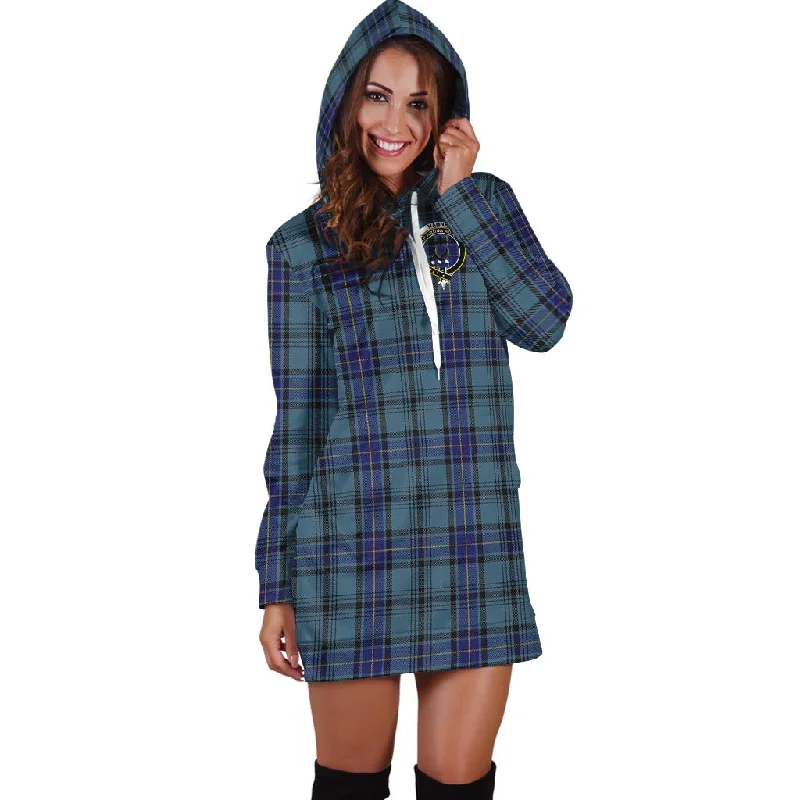 Hannay Blue Tartan Hoodie Dress with Family Crest