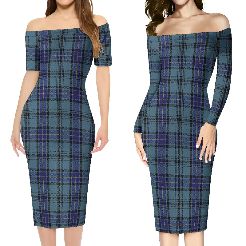 Hannay Blue Tartan Off Shoulder Lady Dress