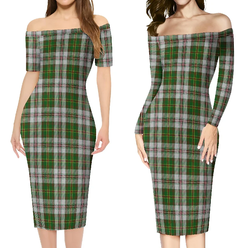 Hay White Dress Tartan Off Shoulder Lady Dress