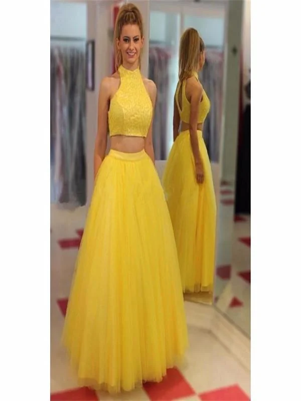 High Neck Prom Dresses,Yellow Prom Dresses,Two Pieces Prom Dress JW124