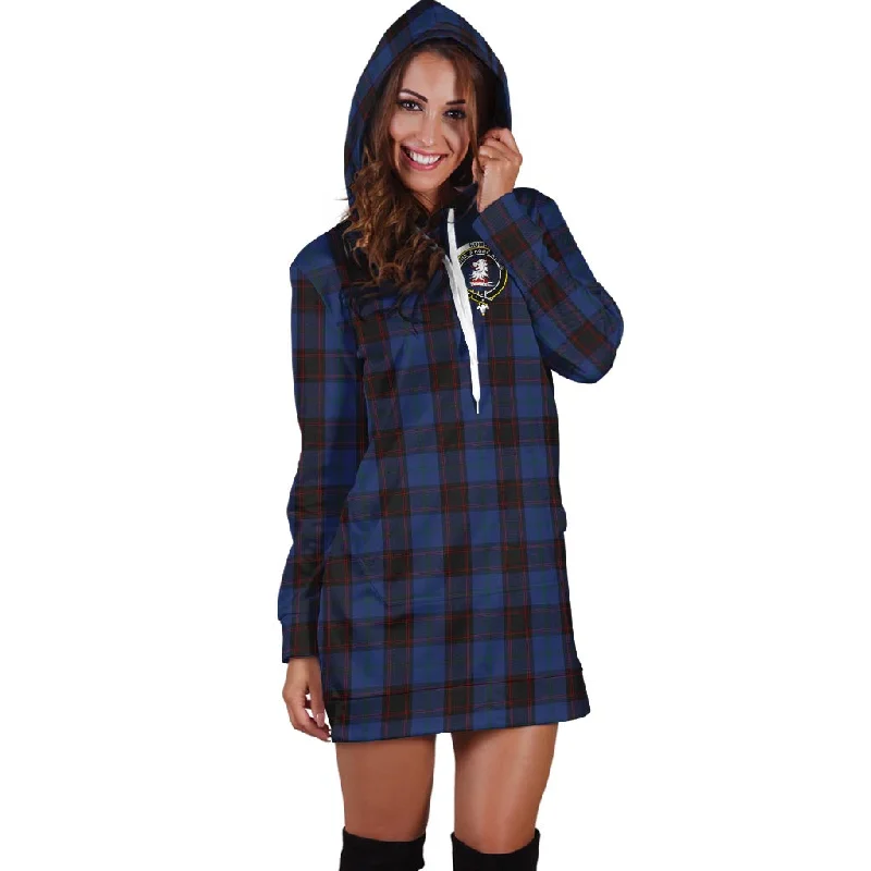 Home (Hume) Tartan Hoodie Dress with Family Crest