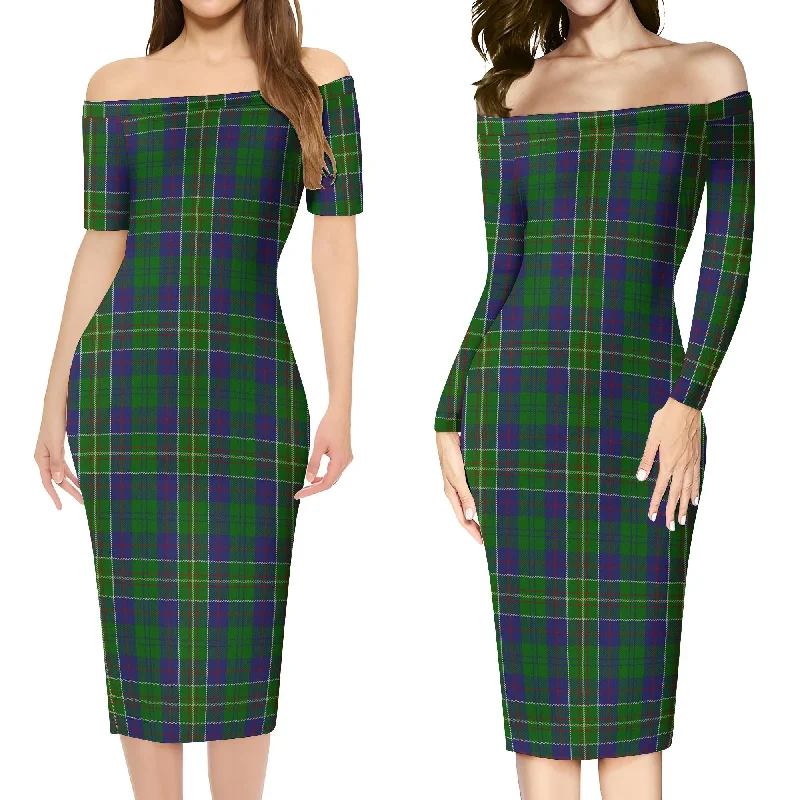 Hunter of Hunterston Tartan Off Shoulder Lady Dress