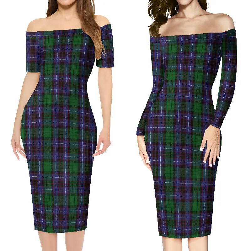 Hunter of Peebleshire Tartan Off Shoulder Lady Dress