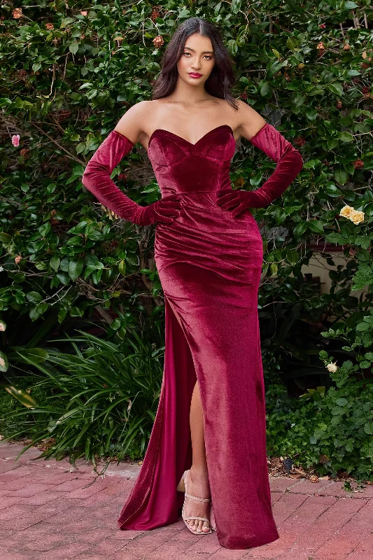 Indulge in Timeless Elegance: Cinderella Divine Velvet Gown with Alluring Slit