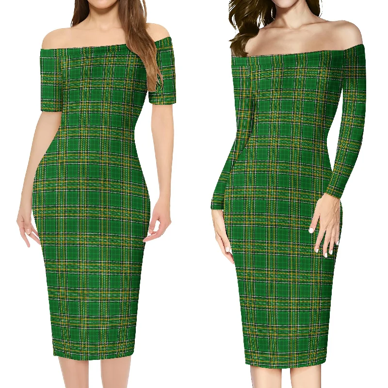 Ireland National Tartan Off Shoulder Lady Dress