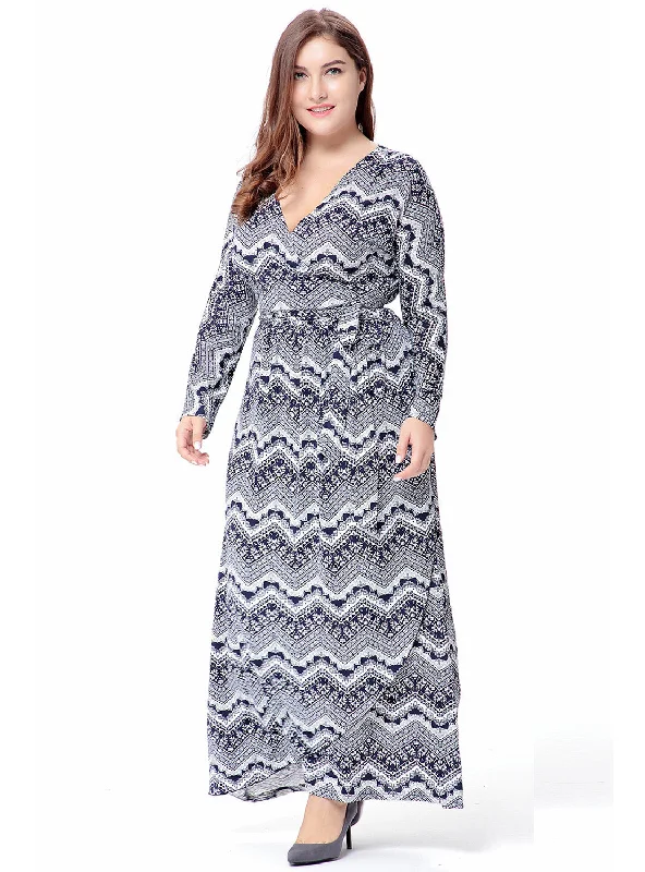 Large Size Printed V-neck Dress