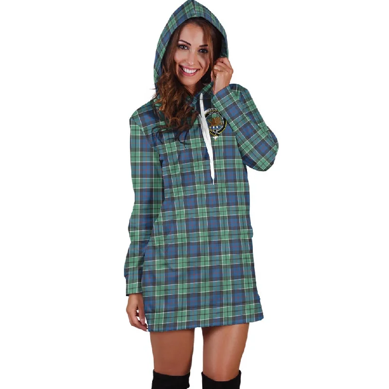 Leslie Hunting Ancient Tartan Hoodie Dress with Family Crest