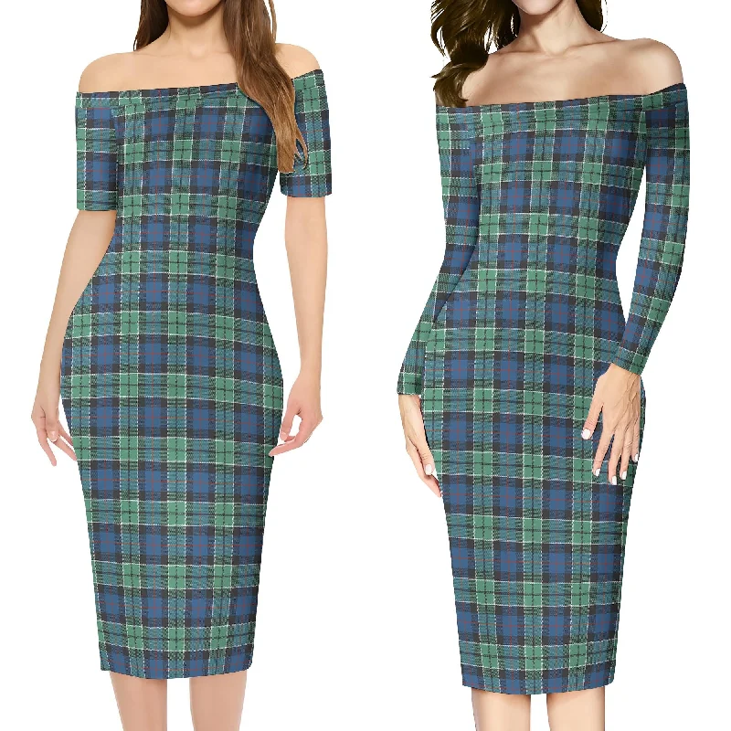 Leslie Hunting Ancient Tartan Off Shoulder Lady Dress