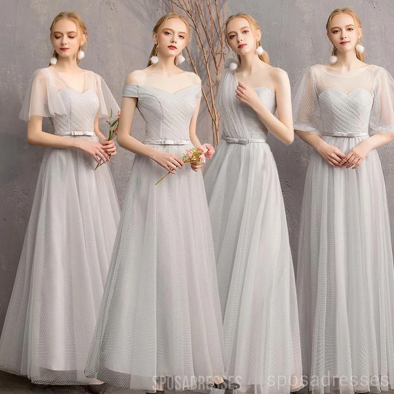 Light Grey Floor Length Mismatched Cheap Bridesmaid Dresses Online, WG545