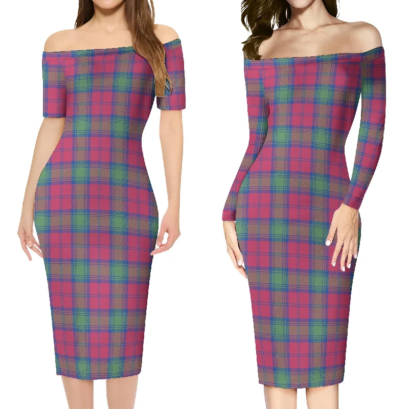 Lindsay Ancient Tartan Off Shoulder Lady Dress