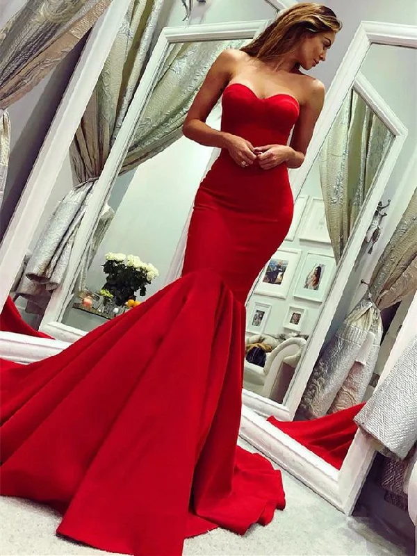 Marvelous Satin Prom Dresses Mermaid Sweetheart Gowns With Chapel Train JKU6316