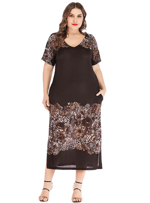 Perspective V-neck Short Sleeve Printed Docket Dress