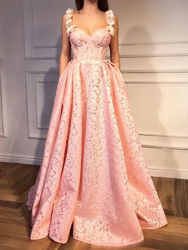 Pink Prom Dresses Straps A-line Floor-length Sexy Luxury Prom Dress JKL982