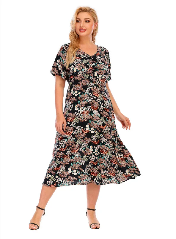 Plus Short Sleeve Printed Dress