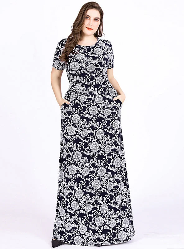 Retro Short Sleeve Printed High Waist Dress