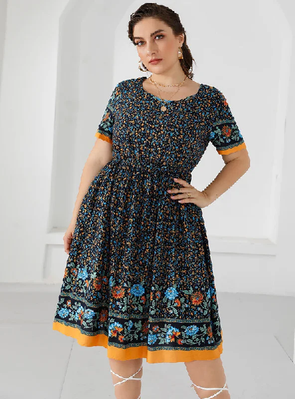 Round Neck Printed Big Swing Dress