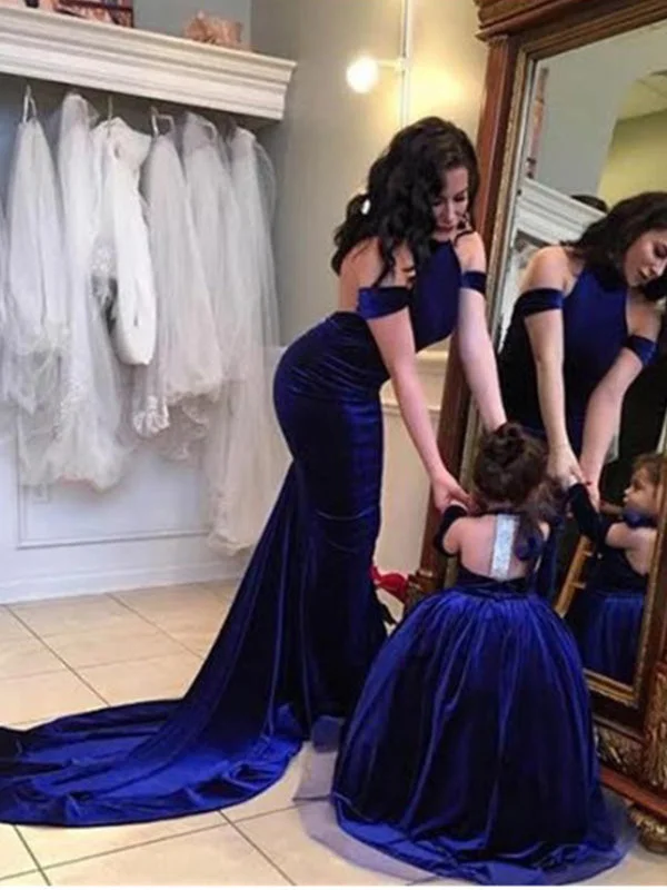 Royal Blue Halter Mermaid Prom Dress Backless 2022 Sweep/Brush Prom/Evening Dress YSF713