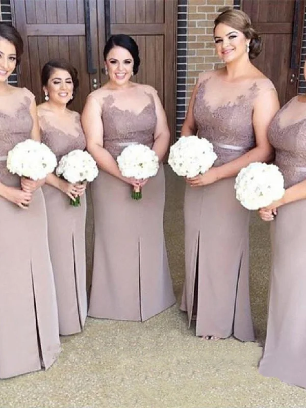 Sexy Bridesmaid Dresses Sheath/Column Scoop Appliques Bridesmaid Dresses JKB025