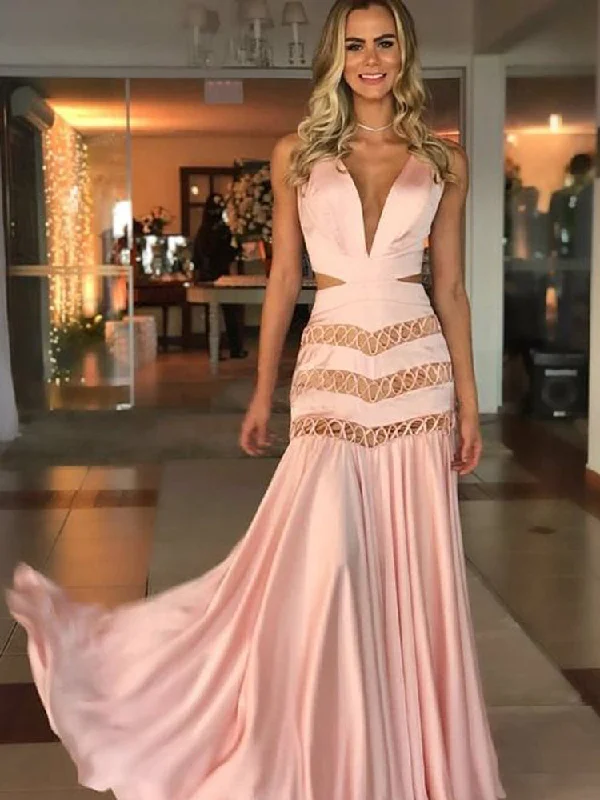 Simple Prom Dresses with Straps V-neck Pink Prom Dress Fashion Evening Dress JKL1535