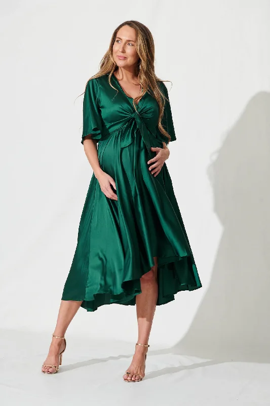 Stockholm Dress In Emerald Green Satin