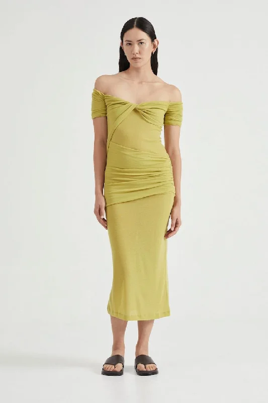 Third Form Wind Through Off Shoulder Dress - Lime