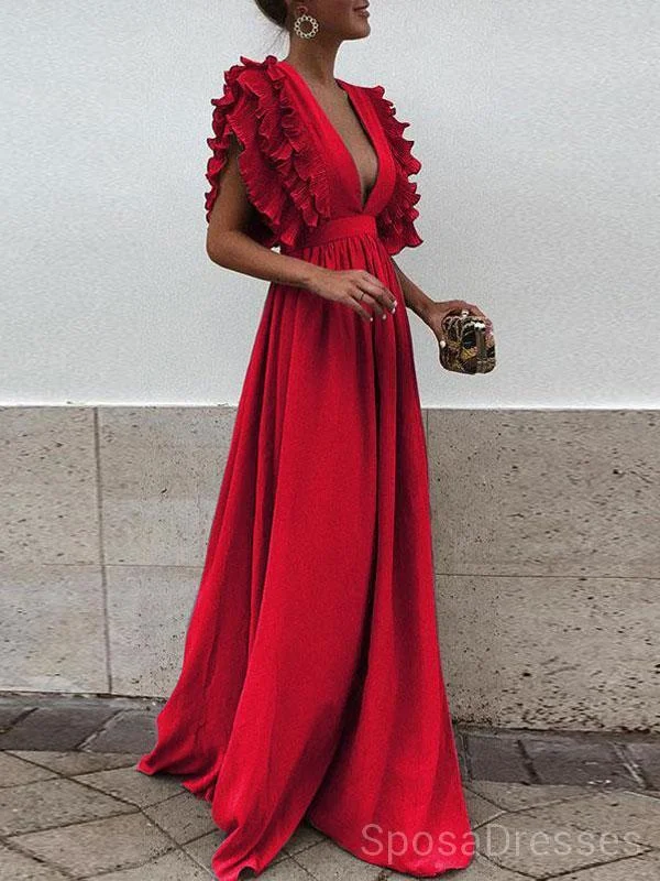 Unique V Neck Backless Chiffon Evening Prom Dresses, Cheap Custom Sweet 16 Dresses, 18497