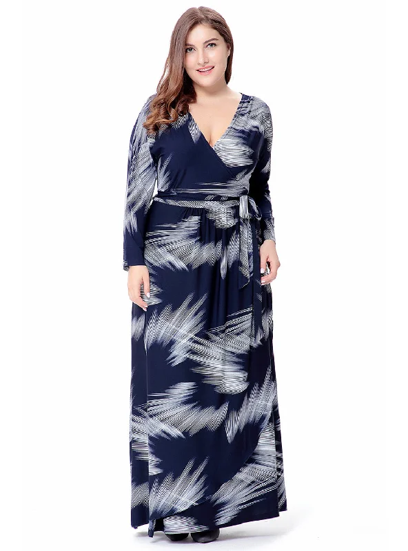 Women's Printed V-neck Large Size Dress