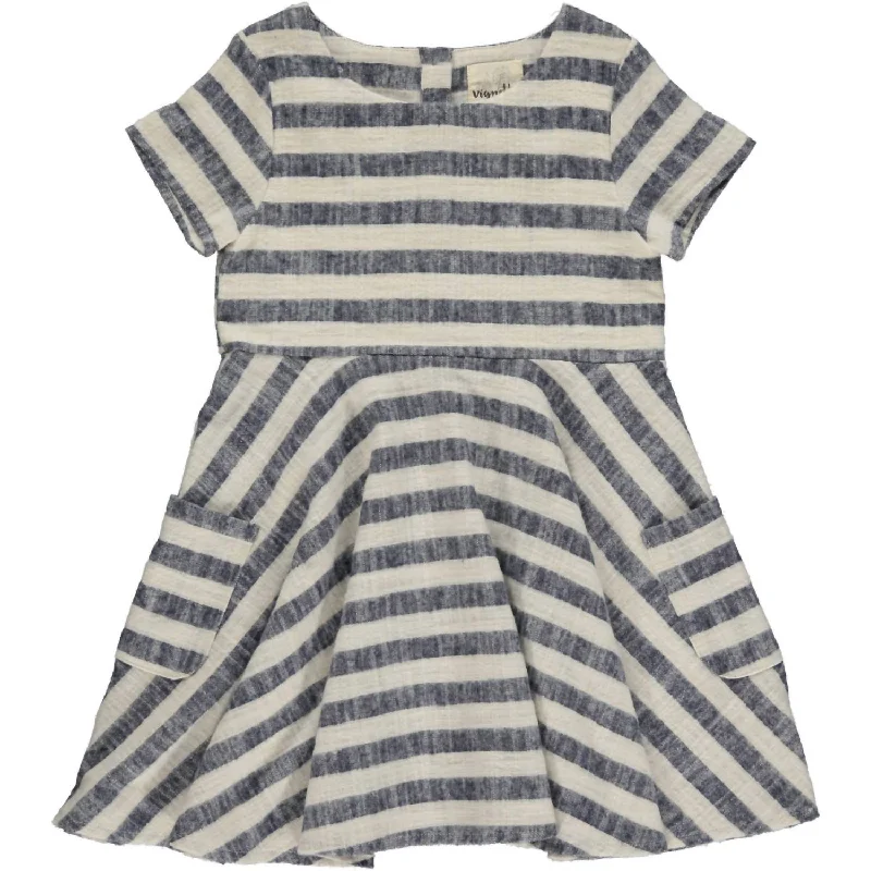 Girl's Debbie Short Sleeve Dress In Blue Stripe