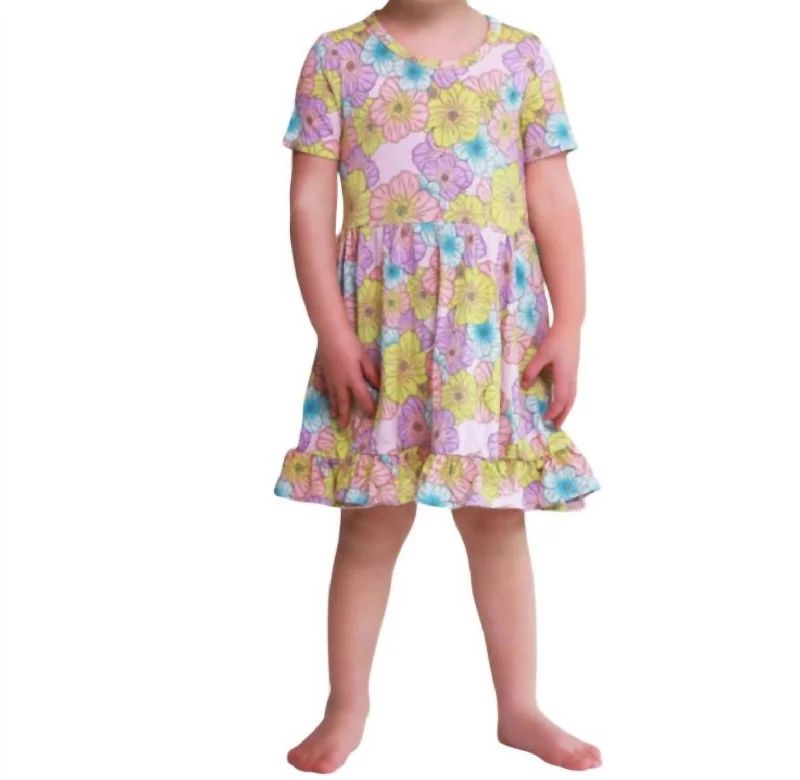 Kid's Short Sleeve Ruffled Twirl Dress In Kourtney Boho Chic Mini Skirt