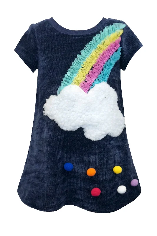 Little Girls Short Sleeve Rainbow Velvet Dress