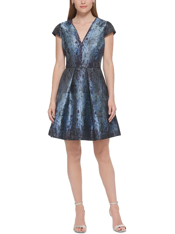 Petites Womens Pleated Mini Fit & Flare Dress Mini Skirt Trend