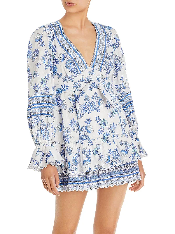 Womens Scalloped Above Knee Mini Dress Summer Mini Skirt