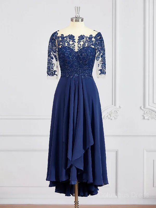 A-Line/Princess Bateau Tea-Length Chiffon Mother of the Bride Dresses With Appliques Lace outfit