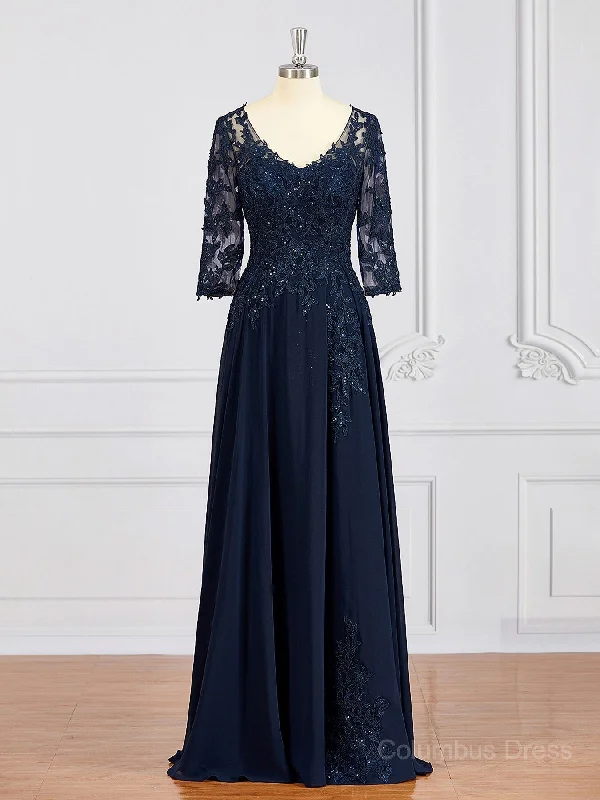 A-Line/Princess V-neck Chiffon Floor-Length Mother of the Bride Dresses With Appliques Lace outfit