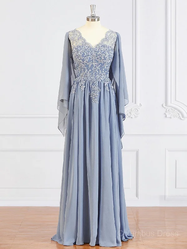 A-Line/Princess V-neck Floor-Length Chiffon Mother of the Bride Dresses With Appliques Lace outfit