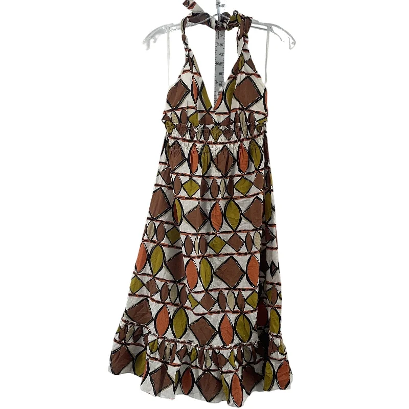 BCBG Brown Cotton Geo Print Halter Top Tank Midi Dress, Womens Size S, Preowned