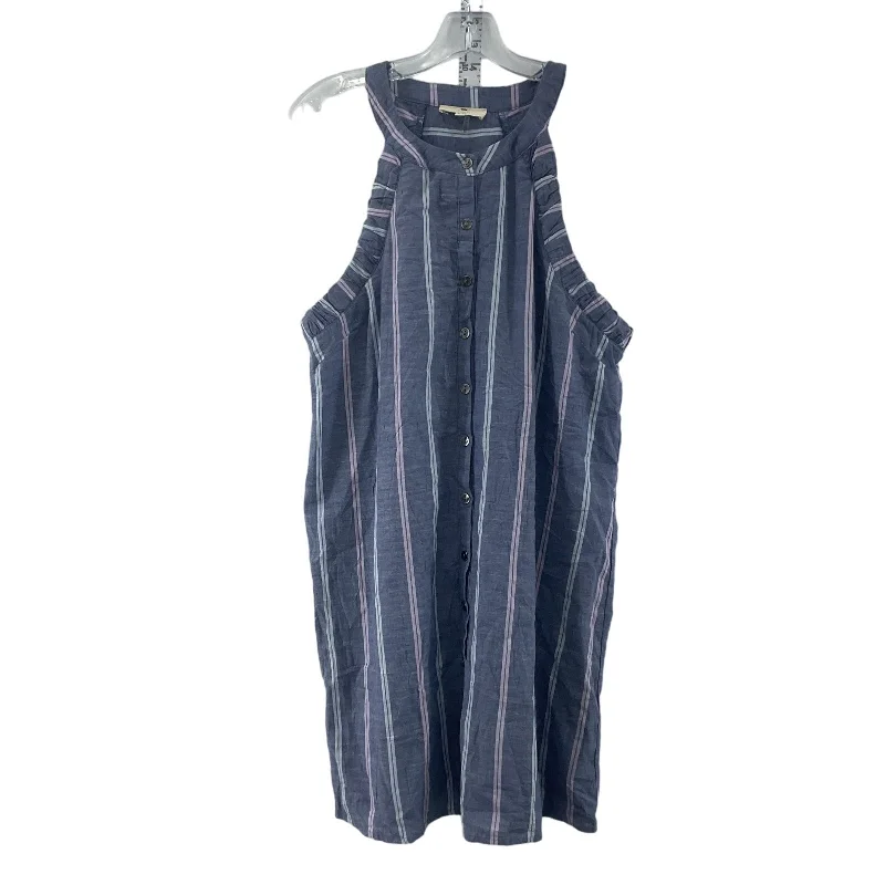 Entro Blue Striped Button Up Tank Midi Dress Size L Polyester - Preowned Womens