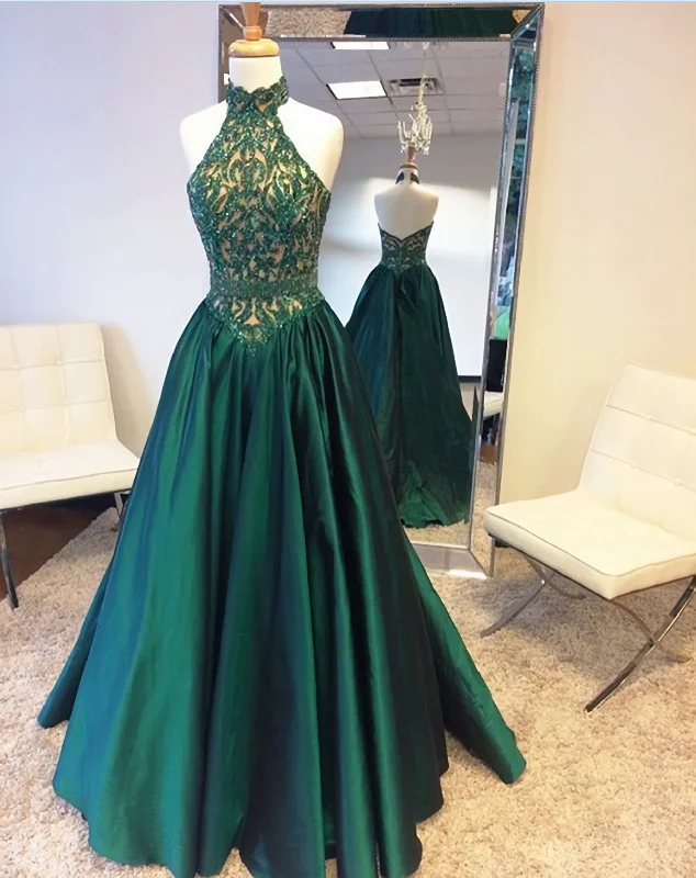 Green Halter Beading Lace A Line For Teens Elegant Backless Fashion 2024 Women Corset Prom Dresses outfit