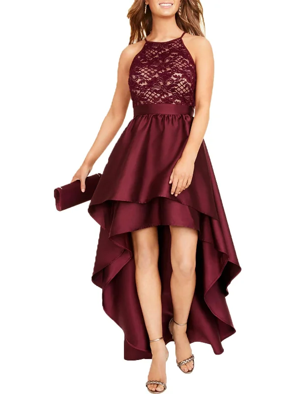 Juniors Womens Glitter Lace-Up Evening Dress