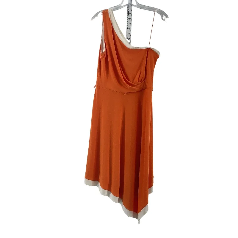 Maggy London Orange Midi Blouson One Shoulder Womens Dress Size 8 Polyester