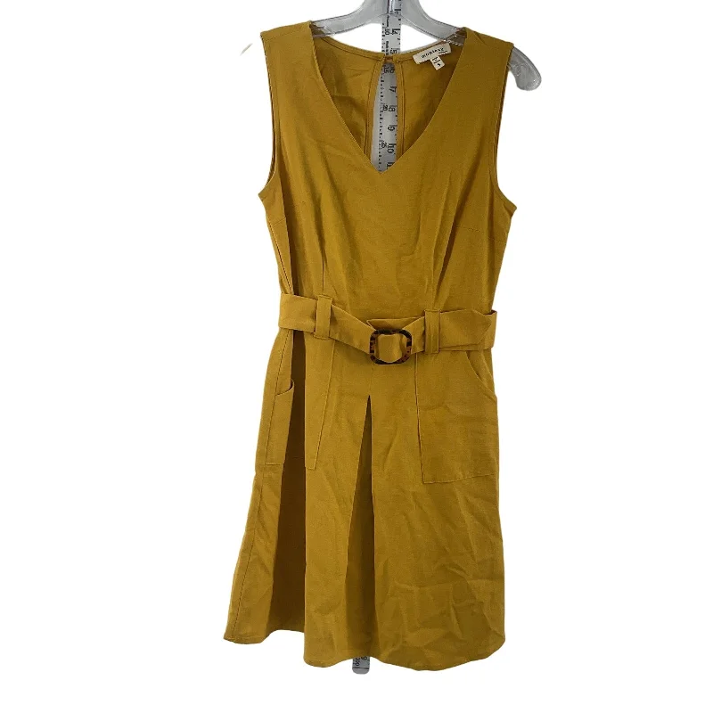 Monteau Los Angeles Mustard Yellow Linen Buckle Midi Dress Women S - Preowned