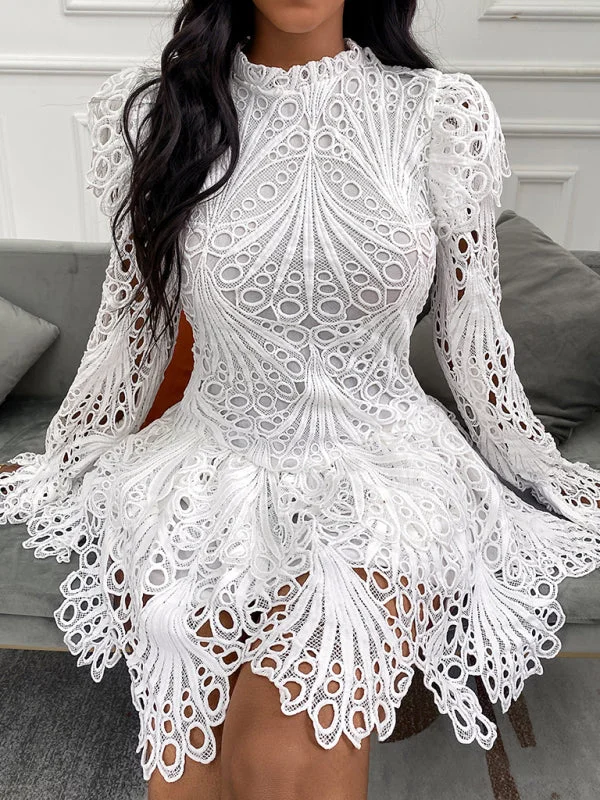 Elegant White Lace Hollow Dress