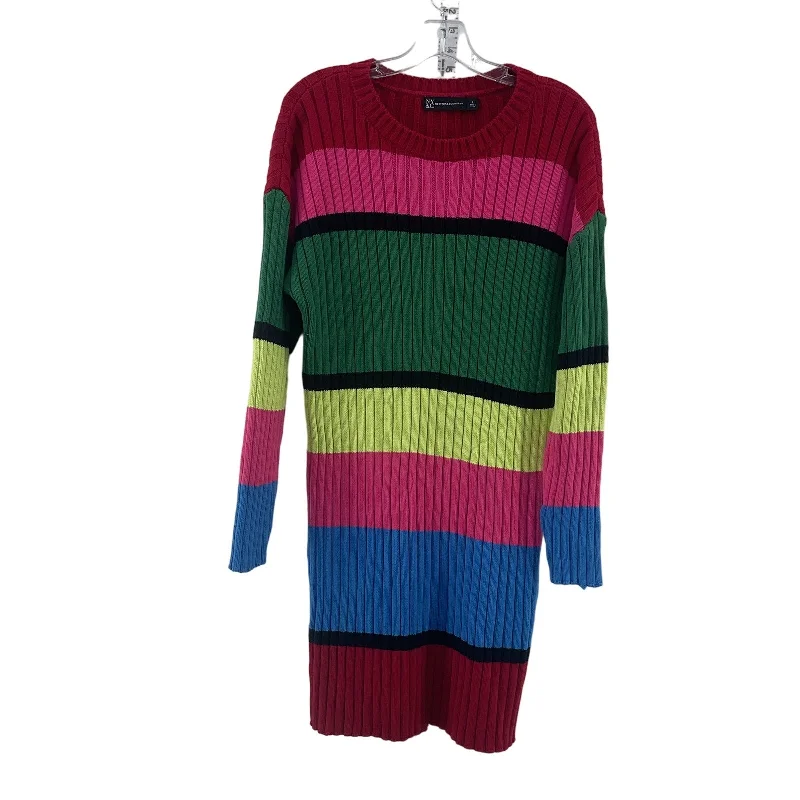 New York & Company Women's Red/Green/Pink Striped Midi Sweater Dress Size L