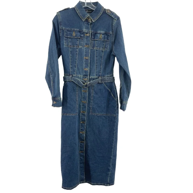 NY&Co Blue Denim Long Sleeve Shirt Dress Women XS - Midi, Cotton Blend, Preowned