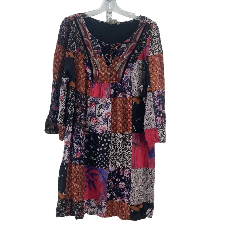 One September Multicolor Patchwork Rayon Midi Shift Dress Womens L Preowned