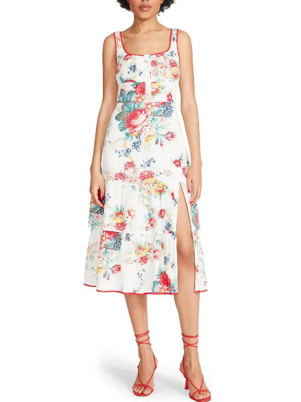 Riviera Womens Floral Front Slit Midi Dress