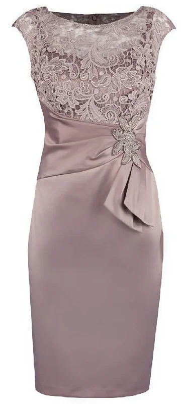 Sheath Grey Bateau Cap Sleeves Mother Of The Bride Corset Homecoming Dress, With Lace Appliques Gowns