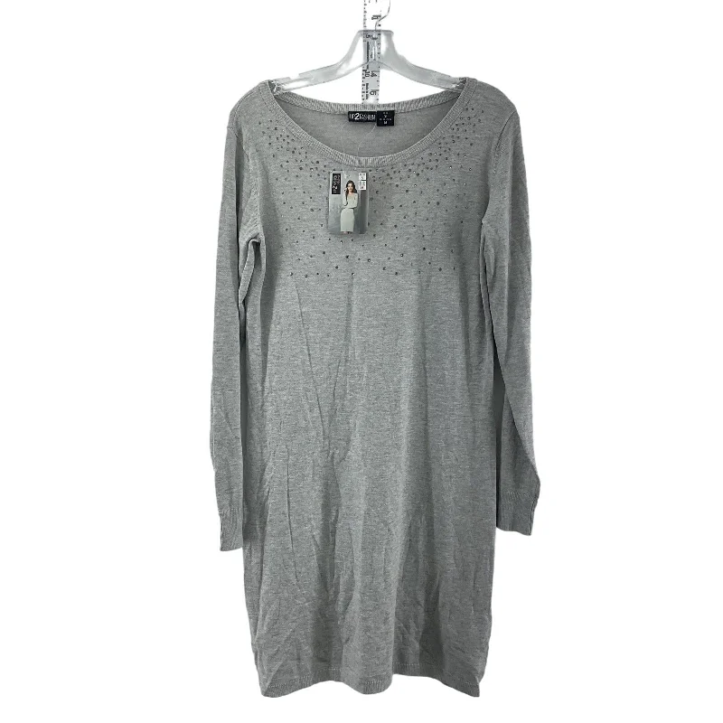 Up2Fashion Gray Bodycon Knit Sweater Womens Midi Long Sleeve Dress M/L New