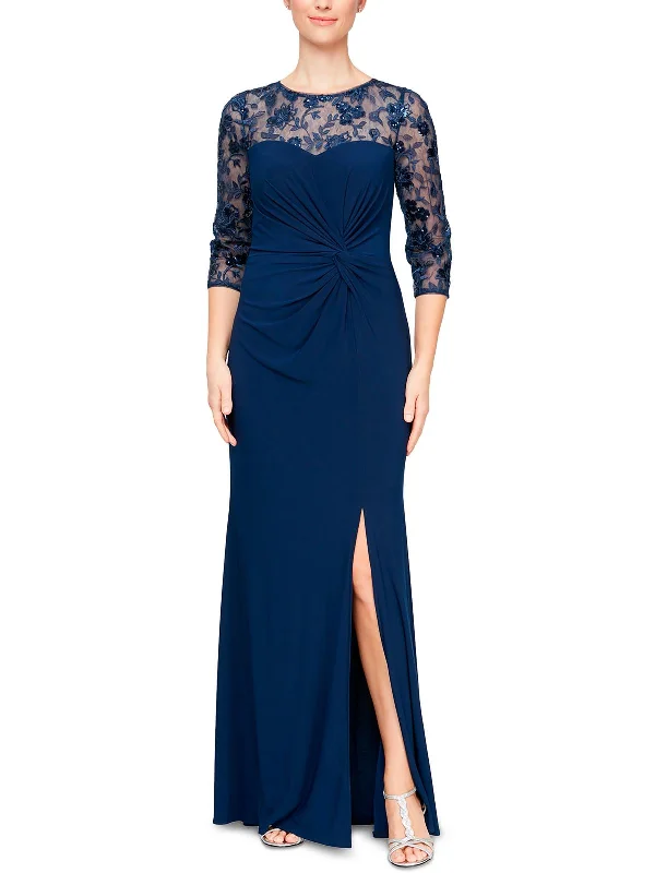 Womens Lace Knot Front Evening Dress