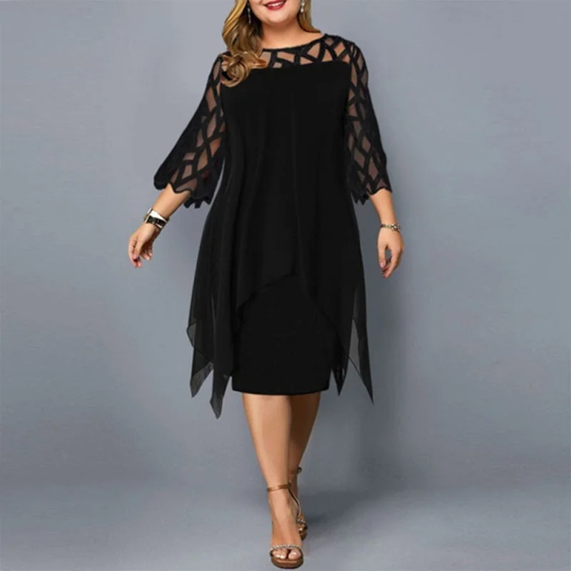 Lace Stitching Three-quarter Sleeve Chiffon Dress